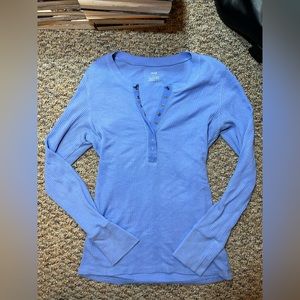 OFFLINE Waffle Knit Blue Aerie Button up Long Sleeve